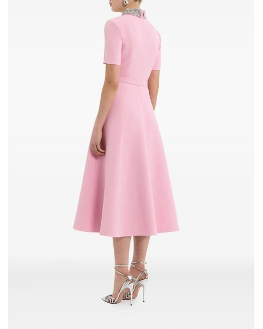 Rebecca Vallance Pink Embellished-Collar Belted Dress