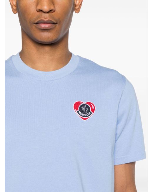 Moncler Blue Heart Logo-patch T-shirt for men