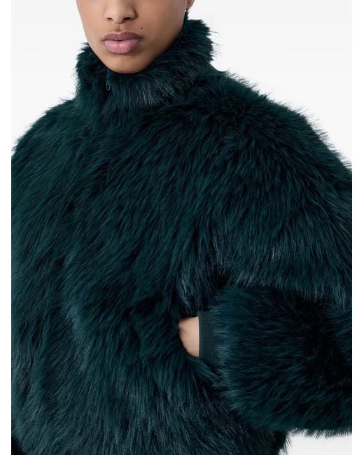 Balenciaga Blue Faux-Fur Ribbed-Trim Jacket