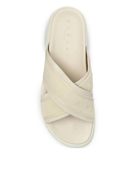Hogan White Leather Slides