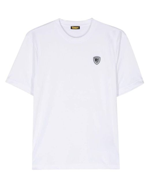 Blauer White Logo-print Textured T-shirt for men