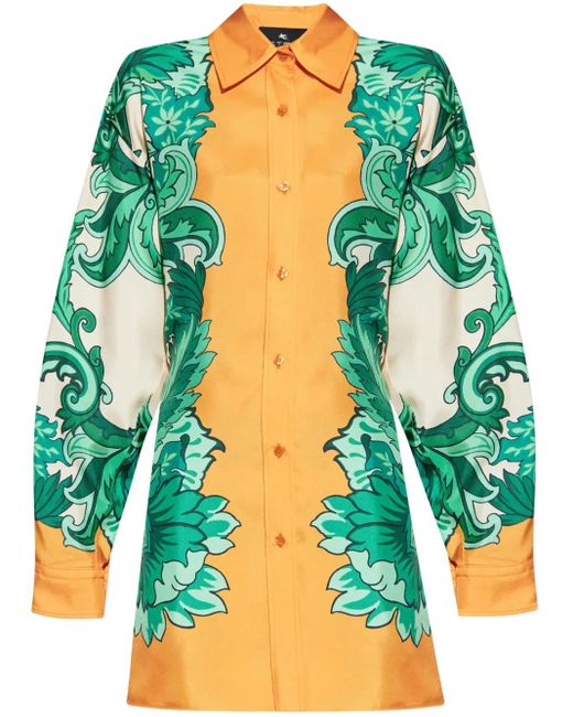 Etro Zijden Blouse Met Bloemenprint in het Green