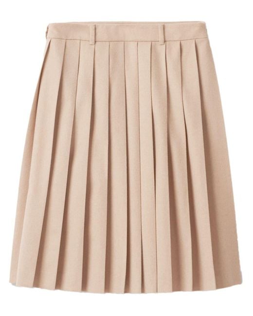 Miu Miu Natural Pleated Velour Midi Skirt