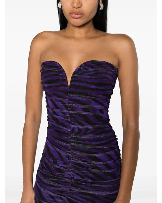 Nissa Blue Zebra-Print Ruched Midi Dress