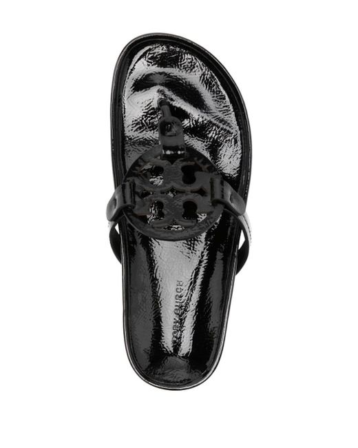 Tory Burch Black Appliqué-logo Leather Flip-flops