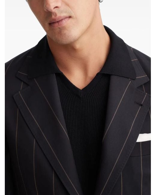 Brunello Cucinelli Blue Stripe-Pattern Wool-Blend Blazer for men