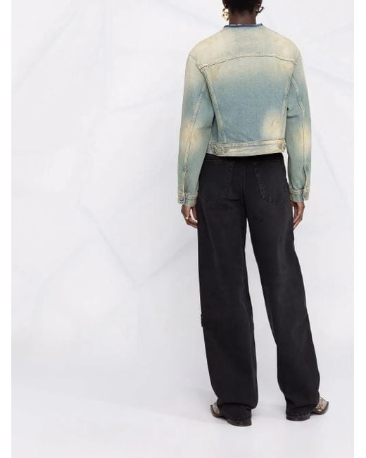 Maison Margiela Blue Distressed-effect Collarless Denim Jacket