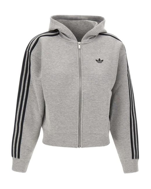 Adidas Gray Three-stripe zip-up hoodie
