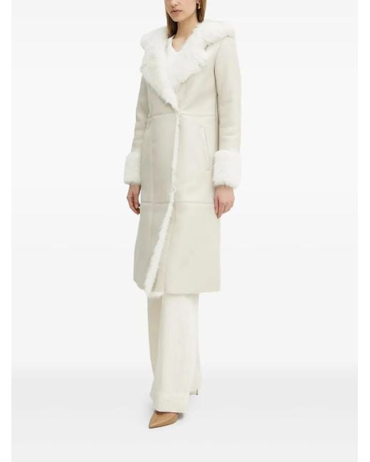 Guess White Faux-Fur-Trimmed Hooded Coat