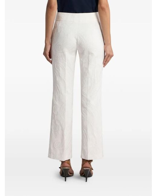 Etro White Flared Cotton-Blend Jacquard Trousers With Paisley Foliage Motif
