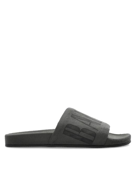 Balenciaga Gray Logo-Print Slides for men