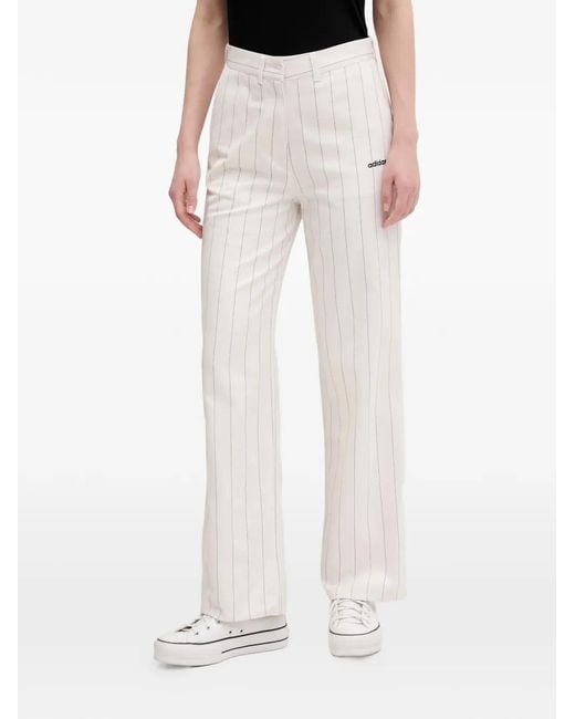 Adidas White Pinstripe-Pattern Logo Trousers