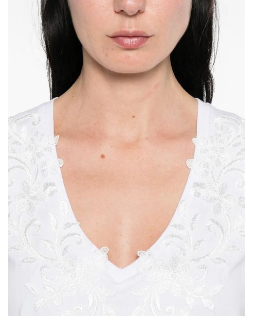Blugirl Blumarine White Embroidered V-Neck Top
