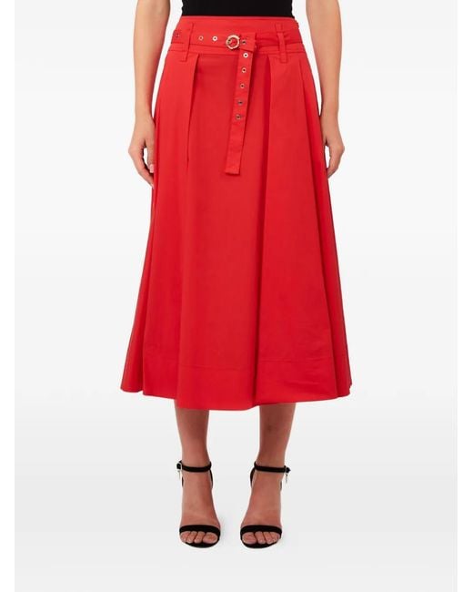 Liu Jo Red Poplin Midi Skirt