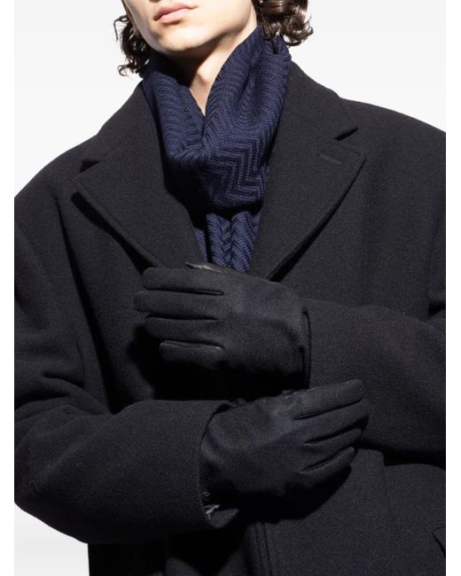 Emporio Armani Black Leather-Trimmed Wool Gloves for men