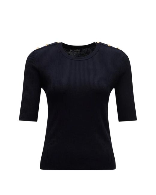 Max Mara Black Button-Embellished Ribbed-Knit Sweater