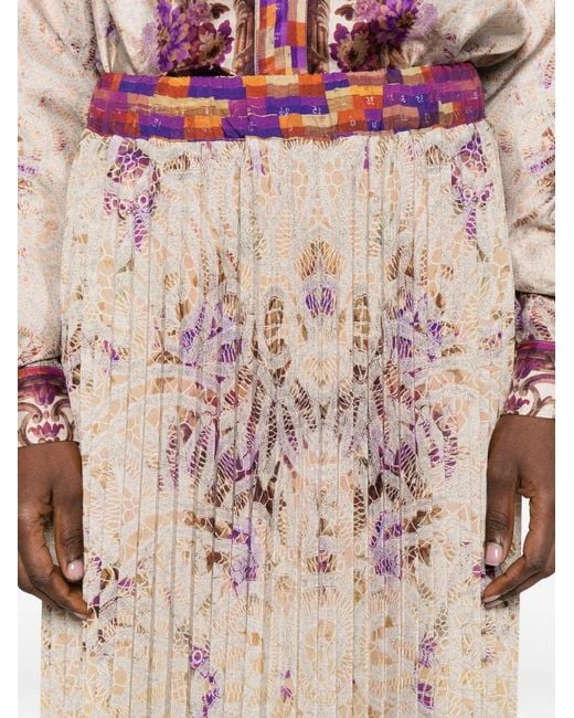 Pierre Louis Mascia Natural Ceto Pleated Floral Skirt