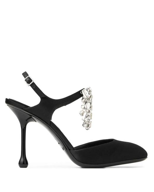 Jimmy Choo Black Verity 95 Embellished Satin Pumps