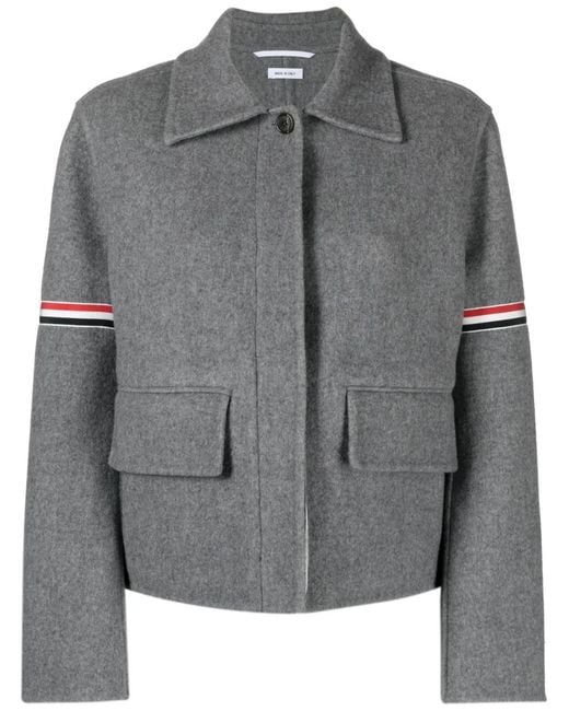 Thom Browne Gray Grosgrain-Stripe Brushed Jacket