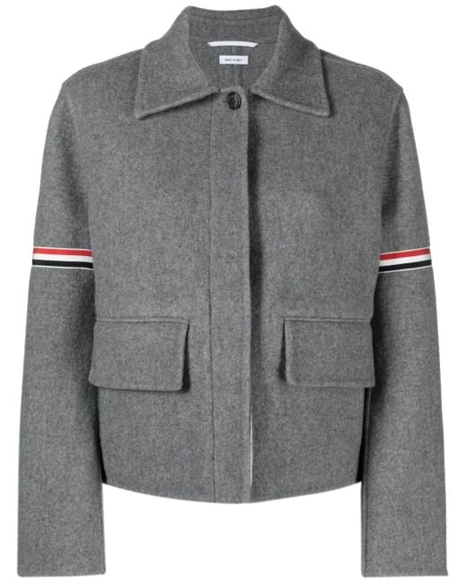 Thom Browne Gray Grosgrain-Stripe Brushed Jacket