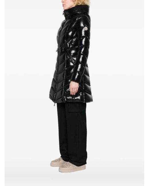 Moncler Black Chevron-Quilted Hooded Puffer Jacket
