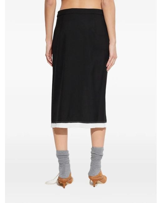 Marni Black Split Logo-Embroidered Midi Skirt