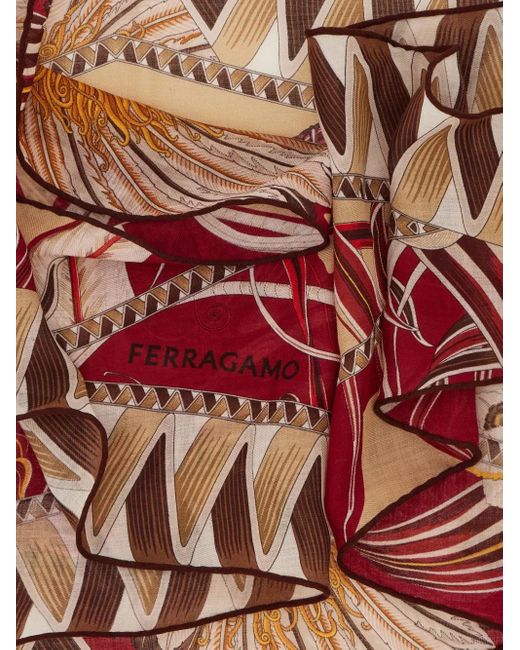 Ferragamo Red Diamond-Shaped Floral-Print Scarf