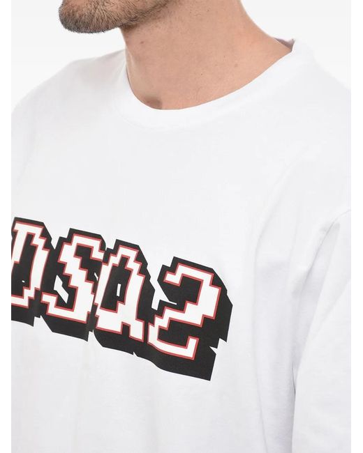 DSquared² White Logo-Print Long-Sleeve T-Shirt for men