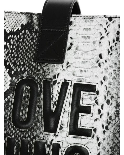 Love Moschino Black Snake-Effect Logo-Detail Tote Bag