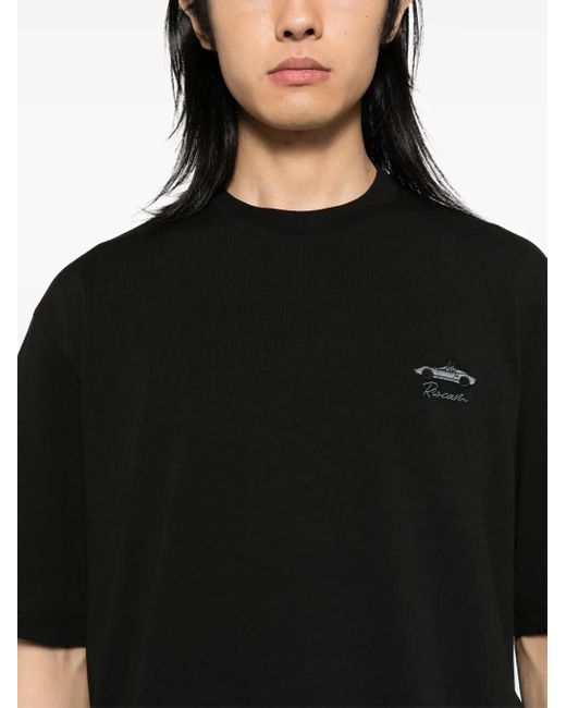 Riocam Black Car-Embroidered T-Shirt for men