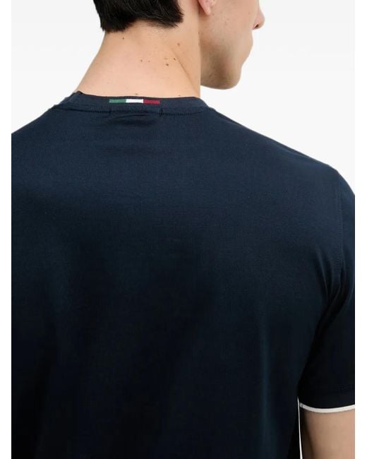 Aeronautica Militare Blue Logo-Embroidered Contrast-Trim T-Shirt for men