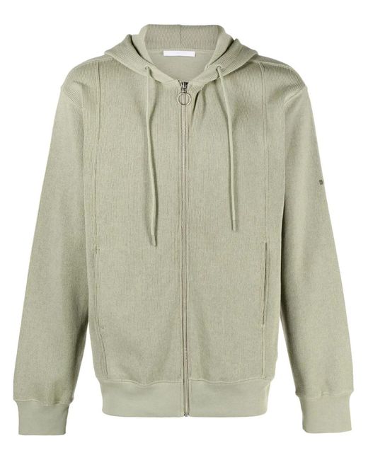 Helmut Lang Green Zip-Up Drawstring Hoodie for men