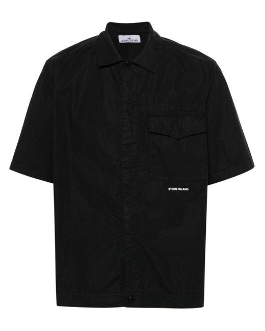 Stone Island Black Logo-embroidered Cotton Shirt for men