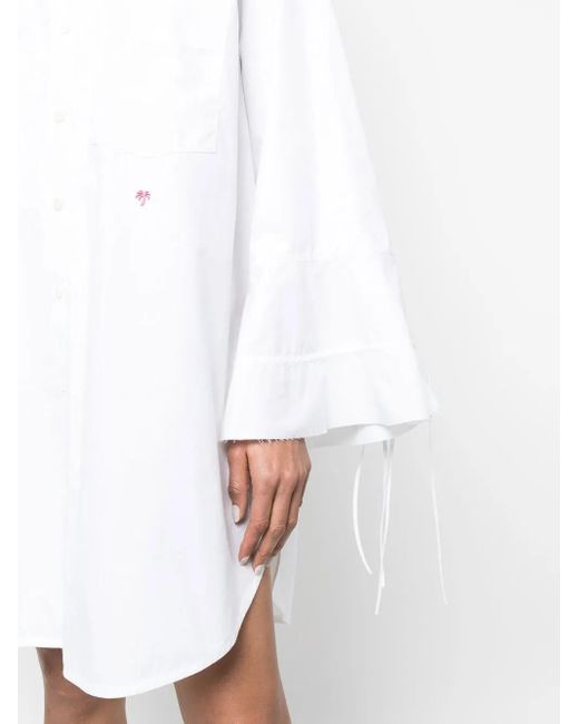 Palm Angels White Flared-Sleeve Shirt Dress