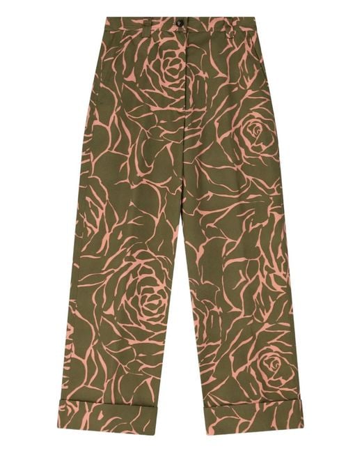 Dries Van Noten Green Cuffed Floral Pants