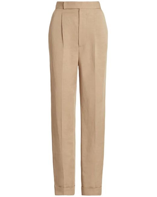 Ralph Lauren Natural Pleated Linen-Blend Straight-Leg Trousers