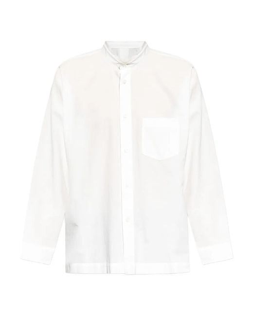Homme Plissé Issey Miyake White Mandarin-Collar Pocket Shirt for men