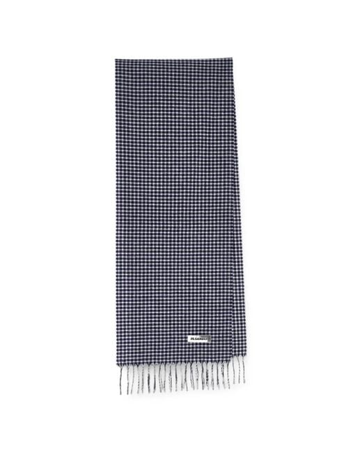 Jil Sander Blue Check Fringed Scarf