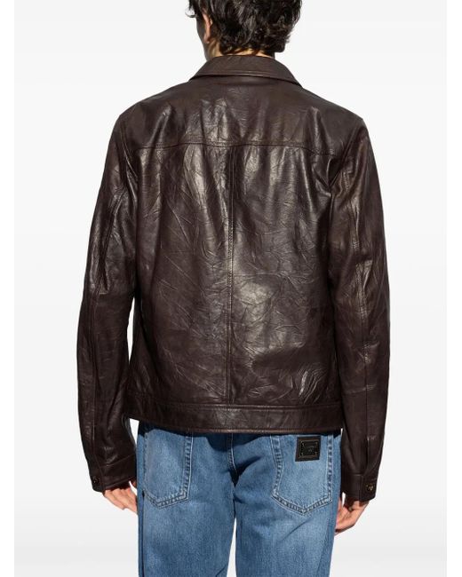 Dolce & Gabbana Black Zipped Leather Jacket for men