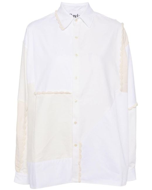CAVIA White Panelled Crochet-trim Shirt