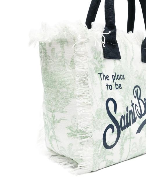 Mc2 Saint Barth White Vanity Fringed Print Tote Bag
