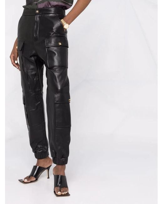 Philipp Plein Black Leather Jogging Trousers