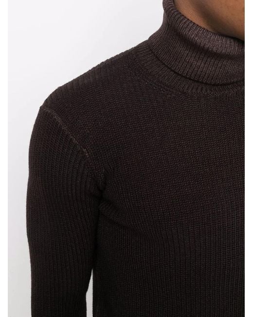 Dell'Oglio Black Merino Knit Roll Neck Jumper for men