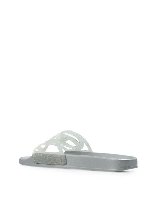 DIESEL White Sa-Clyde Glitter-Effect Logo-Plaque Slides