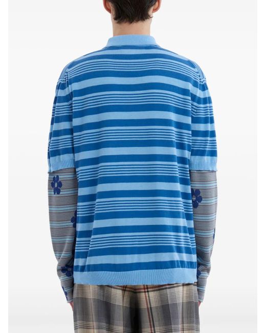 Marni Blue Mixed Stripe Polo Shirt for men