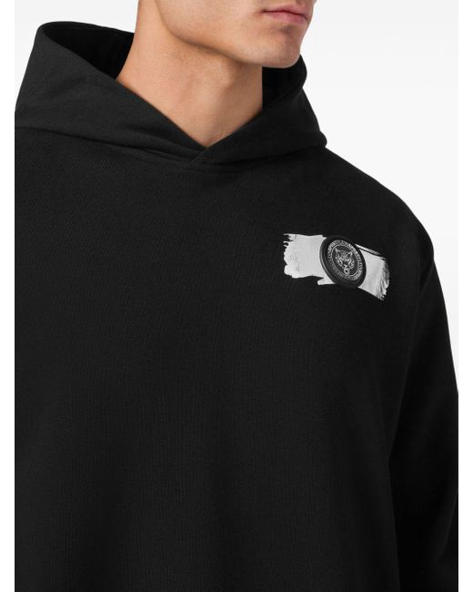 Sudadera con capucha y aplique del logo Philipp Plein de hombre de color Black