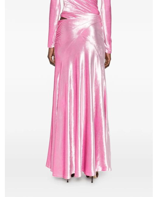 Rabanne Pink Jupe Longue À Broche En Velours