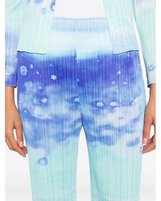Pleats Please Issey Miyake Blue Pleated Abstract-Print Trousers
