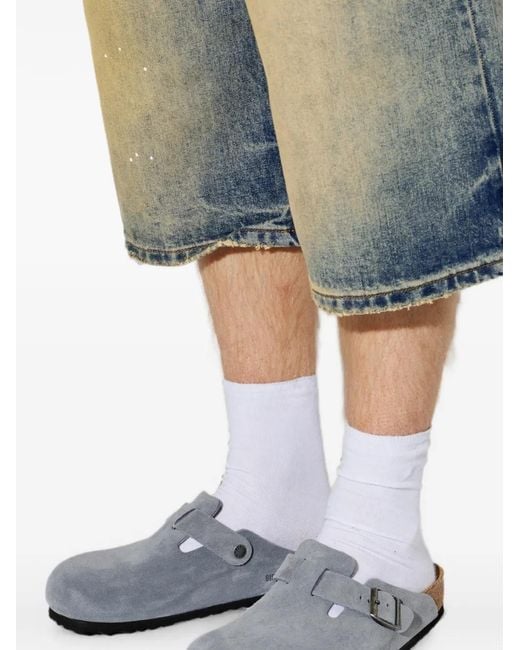 Birkenstock White Boston Buckle-Fastening Suede Mules for men