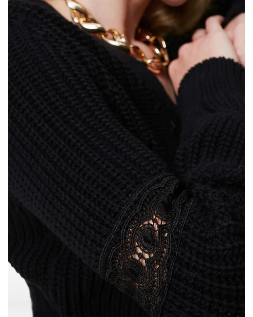 Twinset Black Lace-Panel Knitted Cardigan